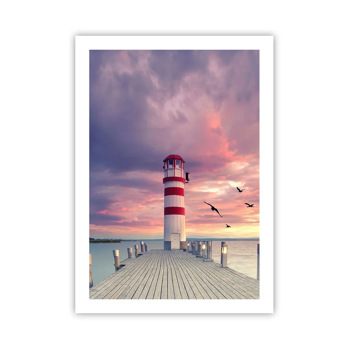 Affiche - Poster - Phare sur fond de coucher de soleil - 50x70cm - C'est l'heure d'aller au port - Décoration murale moderne pour le salon et la chambre ARTTOR