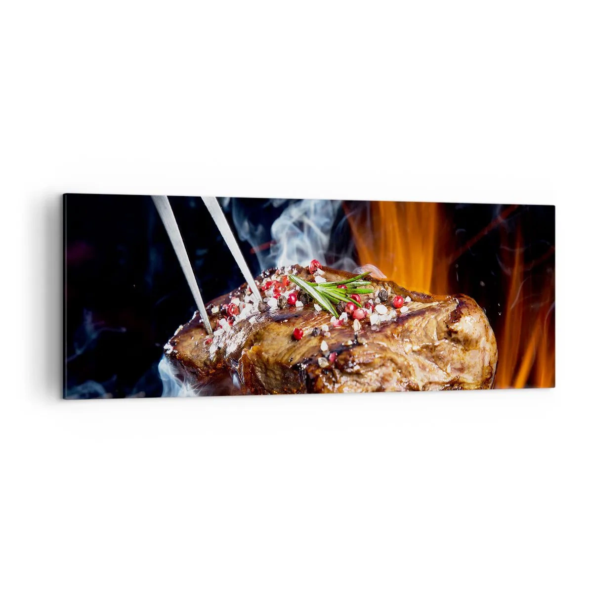 Impression sur toile - Image sur toile - Steak grillé sur un gril aux épices - 140x50cm - Juteux et parfumé - Décoration murale moderne pour le salon et la chambre ARTTOR
