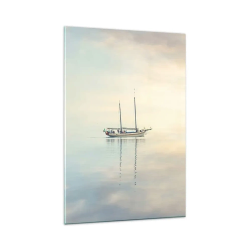 Impression sur verre - Image sur verre - Un bateau sur une mer calme dans une douce lumière - 80x120cm - Dans une mer de silence - Décoration murale moderne pour le salon et la chambre ARTTOR