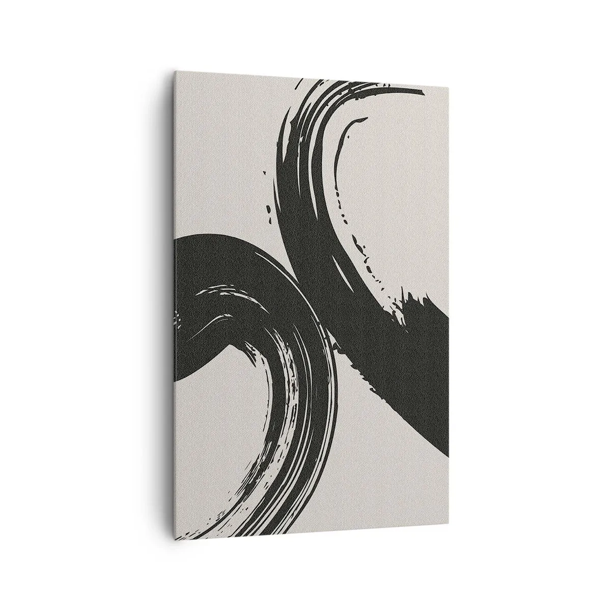 Impression sur toile - Image sur toile - Coups de pinceau dynamiques en noir sur fond clair - 80x120cm - Balayage circulaire - Décoration murale moderne pour le salon et la chambre ARTTOR