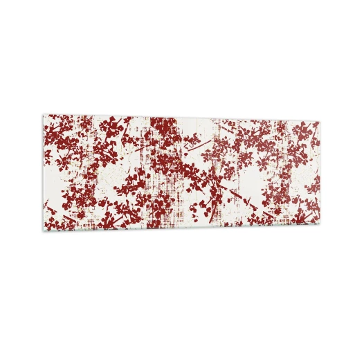 Impression sur verre - Image sur verre - Fleurs rouges sur fond blanc dans un style artistique - 140x50cm - Comme un calicot ancien - Décoration murale moderne pour le salon et la chambre ARTTOR