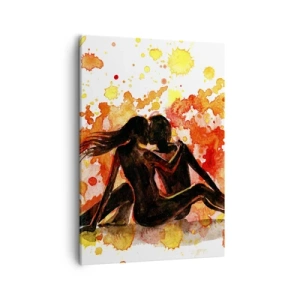 Impression sur toile - Image sur toile - Une aquarelle romantique de deux personnes aux couleurs chaudes. - 50x70cm - Et la lumière fut - Décoration murale moderne pour le salon et la chambre ARTTOR