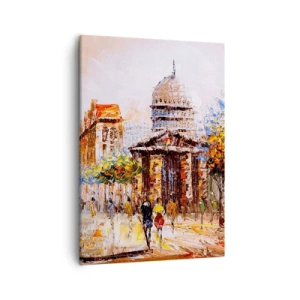 Impression sur toile - Image sur toile - Scène de ville impressionniste avec un bâtiment historique - 50x70cm - Promenade à Paris - Décoration murale moderne pour le salon et la chambre ARTTOR