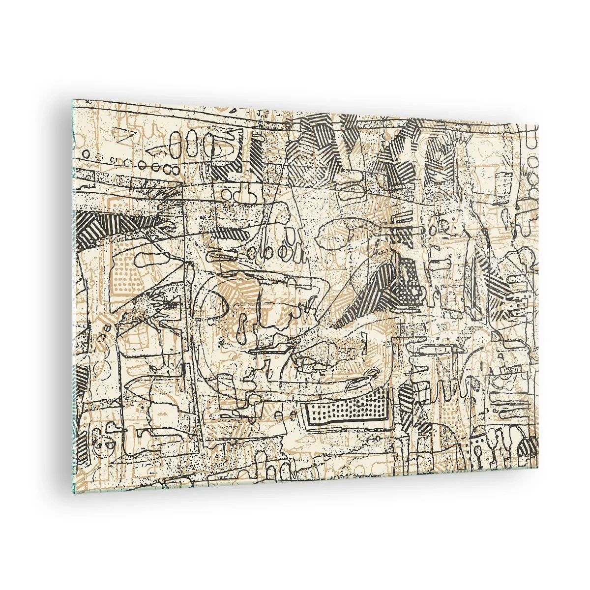 Impression sur verre - Image sur verre - Une structure abstraite complexe avec des motifs géométriques et esquissés. - 70x50cm - Il attend d'être décodé - Décoration murale moderne pour le salon et la chambre ARTTOR