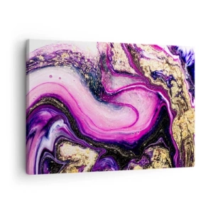 Impression sur toile - Image sur toile - Vagues abstraites dans des tons violets et dorés - 70x50cm - Un instant dans les coulisses - Décoration murale moderne pour le salon et la chambre ARTTOR