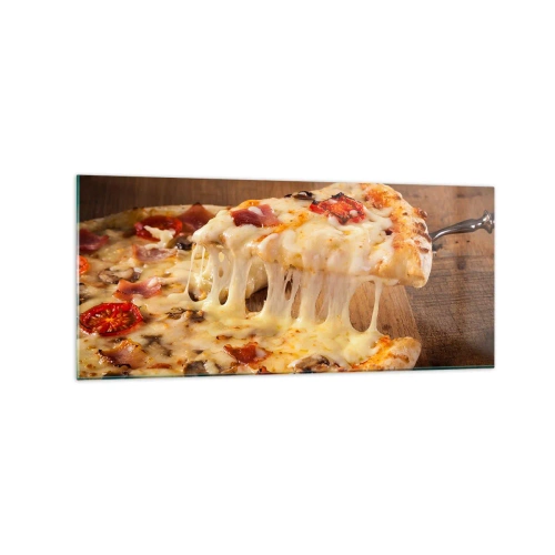 Impression sur verre - Image sur verre - Pizza au fromage filandreux - 120x50cm - Un chef-d'œuvre de l'art italien - Décoration murale moderne pour le salon et la chambre ARTTOR