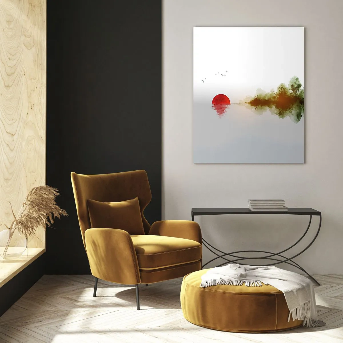 Impression sur verre - Image sur verre - Coucher de soleil abstrait sur un lac avec reflet - 70x100cm - Une promesse de paix - Décoration murale moderne pour le salon et la chambre ARTTOR