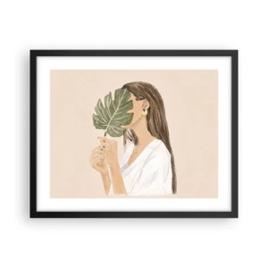 Affiche dans un cadre noir - Poster - Portrait mystérieux avec un éventail - 50x40 cm