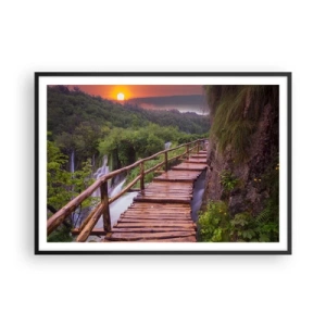 Affiche dans un cadre noir - Poster - Un pont surplombant les cascades au coucher du soleil - 100x70cm - La beauté au-delà de la croyance - Décoration murale moderne pour le salon et la chambre ARTTOR