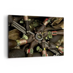 Impression sur toile - Image sur toile - Bracelets de main traditionnels dans un groupe de mains - 100x70cm - Nous sommes ensemble - Décoration murale moderne pour le salon et la chambre ARTTOR