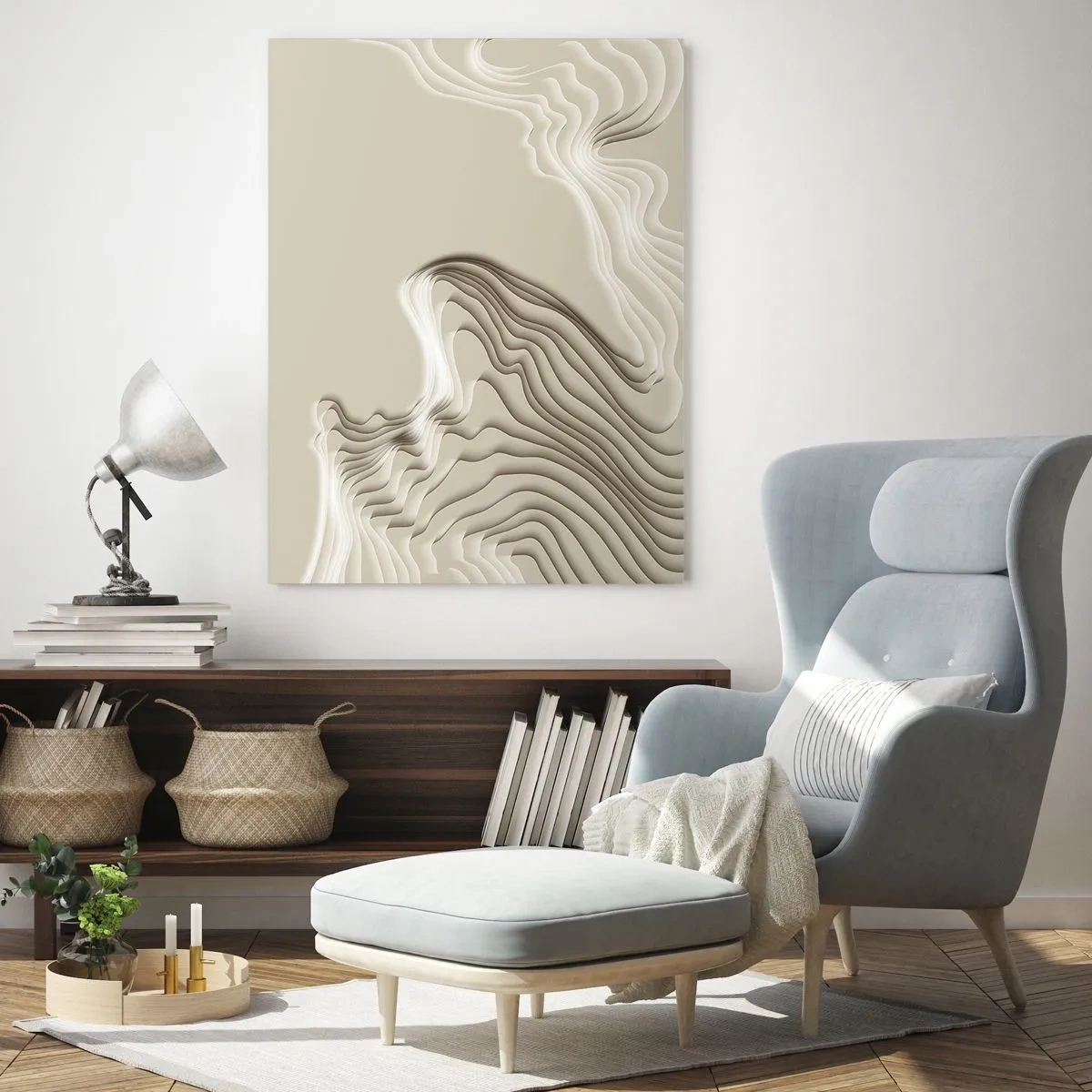 Impression sur verre - Image sur verre - Un motif abstrait dans des tons beiges avec un effet linéaire. - 70x100cm - Topographie artistique - Décoration murale moderne pour le salon et la chambre ARTTOR