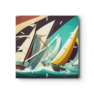 Horloge murale - Pendule murale - Une illustration dynamique de voiliers dans une mer agitée. - 30x30cm - Bonne chance avec les éléments - Décoration murale moderne pour le salon et la chambre ARTTOR