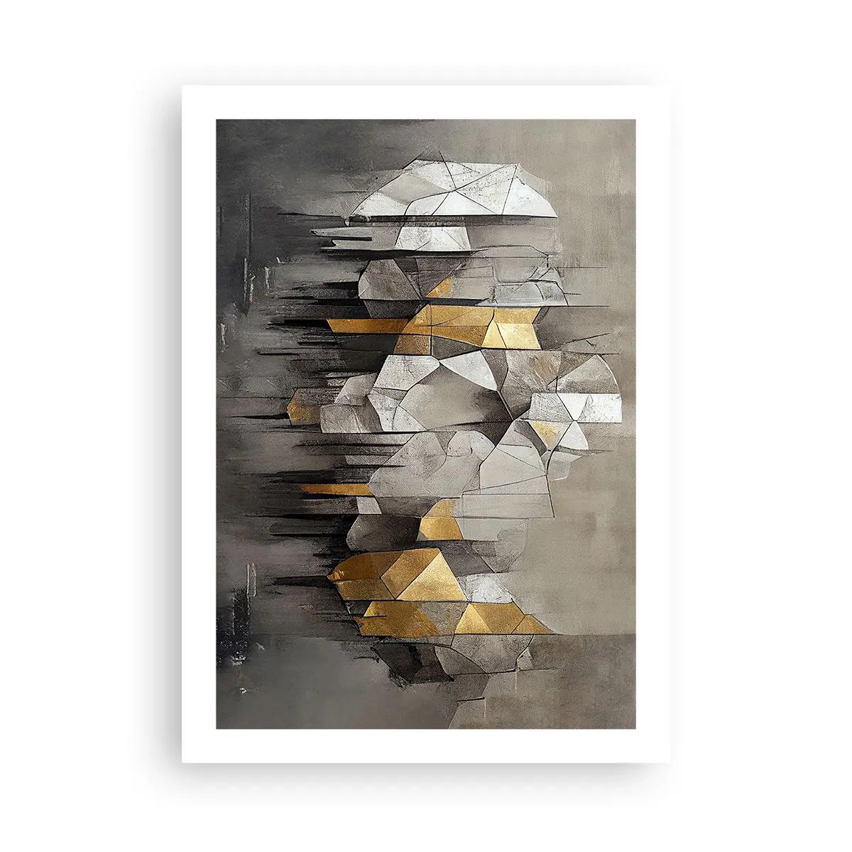 Affiche - Poster - Abstraction géométrique dans les tons de gris et d'or - 50x70cm - Composition de glace et de lumière - Décoration murale moderne pour le salon et la chambre ARTTOR