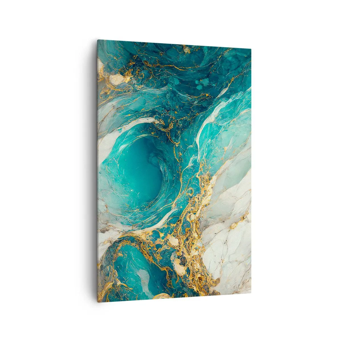 Impression sur toile - Image sur toile - Une composition abstraite dans des tons turquoise et or. - 80x120cm - Composition en veines d'or - Décoration murale moderne pour le salon et la chambre ARTTOR