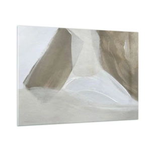 Impression sur verre - Image sur verre - Une abstraction délicate en blanc et beige avec des traits doux. - 100x70cm - Une vague de blanc - Décoration murale moderne pour le salon et la chambre ARTTOR