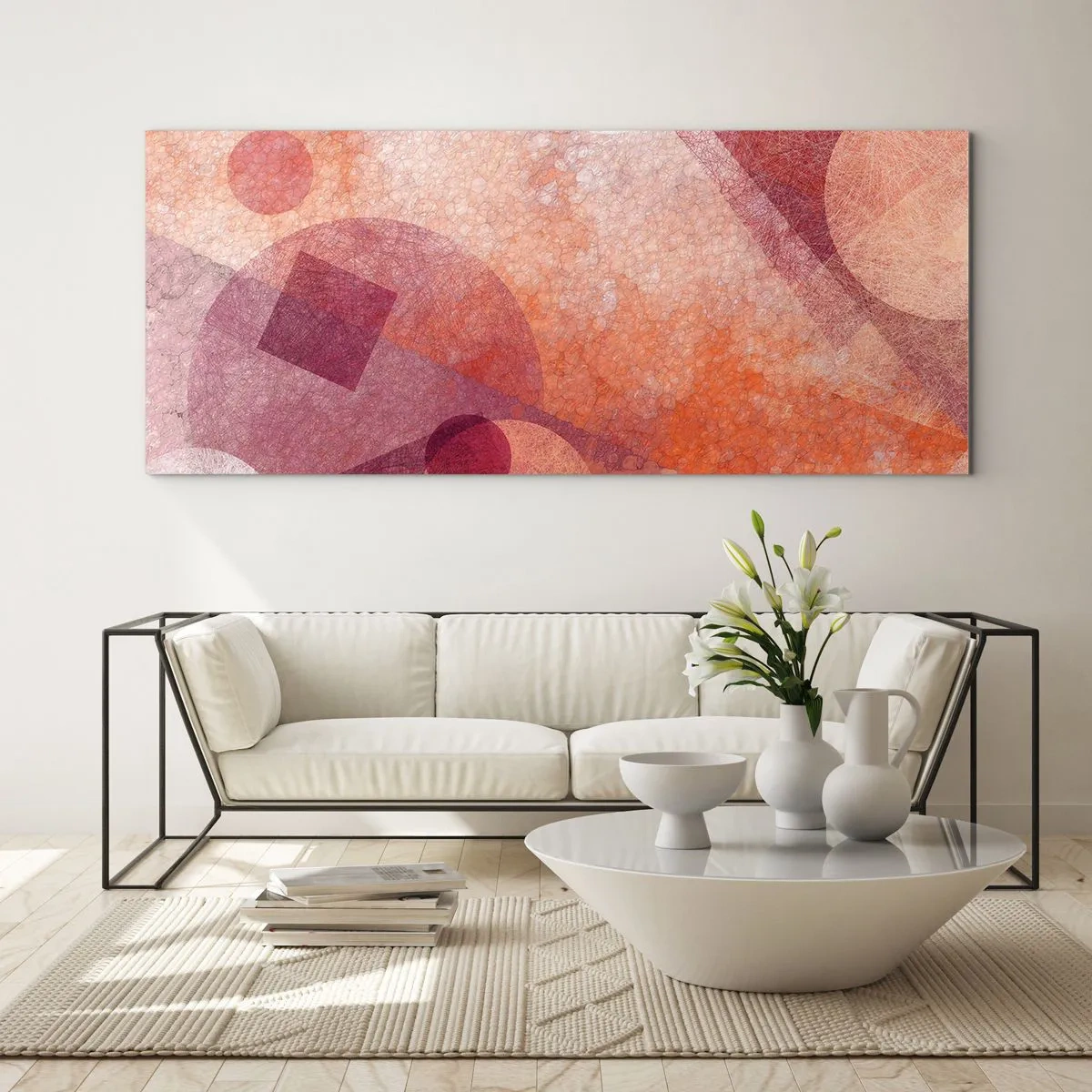 Impression sur verre - Image sur verre - Transformations géométriques en rose - 100x40 cm