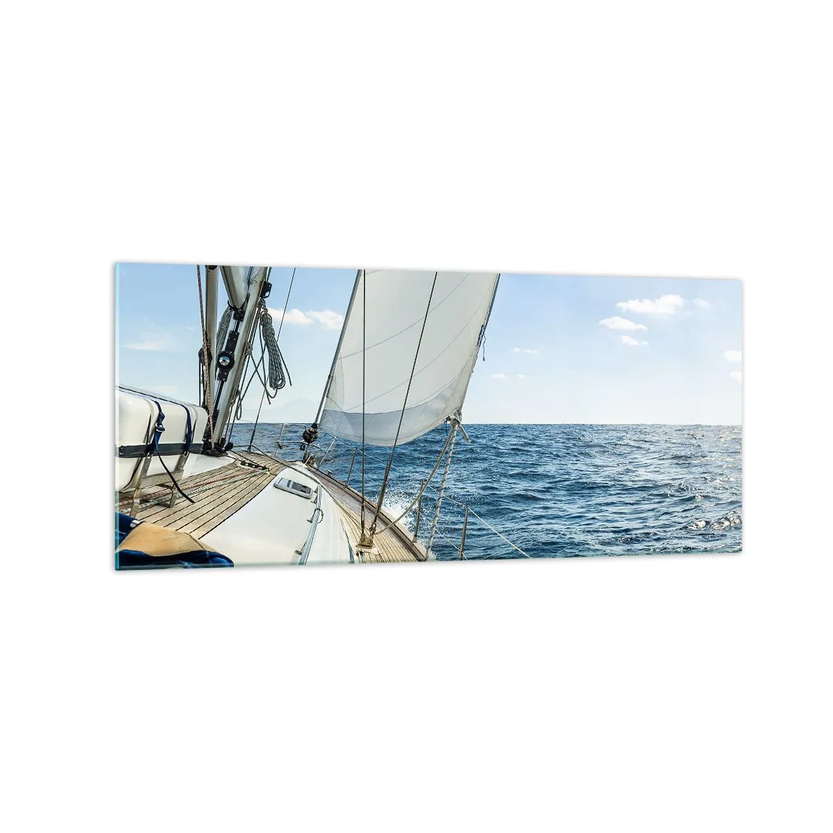Impression sur verre - Image sur verre - Un voilier sur une mer calme sous un ciel bleu - 120x50cm - Ohé, l'aventure - Décoration murale moderne pour le salon et la chambre ARTTOR