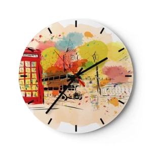 Horloge murale - Pendule murale - Un croquis coloré de la ville avec Big Ben et un bus rouge. - 30x30cm - La ville de la variété - Décoration murale moderne pour le salon, la cuisine et la chambre ARTTOR