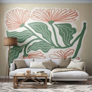 Papier peint sur mesure Premium Sand - Folk et moderne - Bohème, Fleurs, Minimalisme