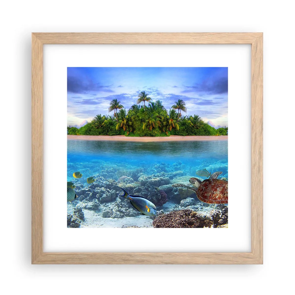 Affiche dans un chêne clair - Poster - L'île céleste vous invite - 30x30 cm