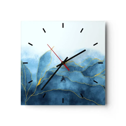 Horloge murale - Pendule murale - Vagues abstraites dans des tons de bleu avec des accents dorés - 30x30cm - Bleu doré - Décoration murale moderne pour le salon et la chambre ARTTOR