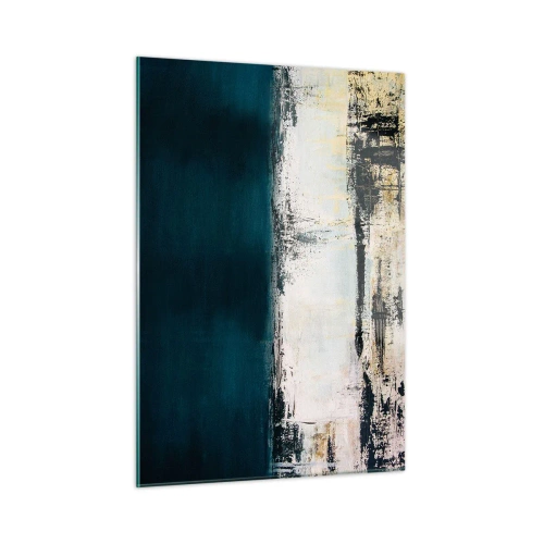 Impression sur verre - Image sur verre - Paysage abstrait dans les tons bleu marine et blanc - 50x70cm - Composition horizontale - Décoration murale moderne pour le salon et la chambre ARTTOR
