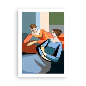 Affiche - Poster - Une illustration moderne de deux femmes dans un style cubiste. - 50x70cm - Un moment de confiance - Décoration murale moderne pour le salon et la chambre ARTTOR