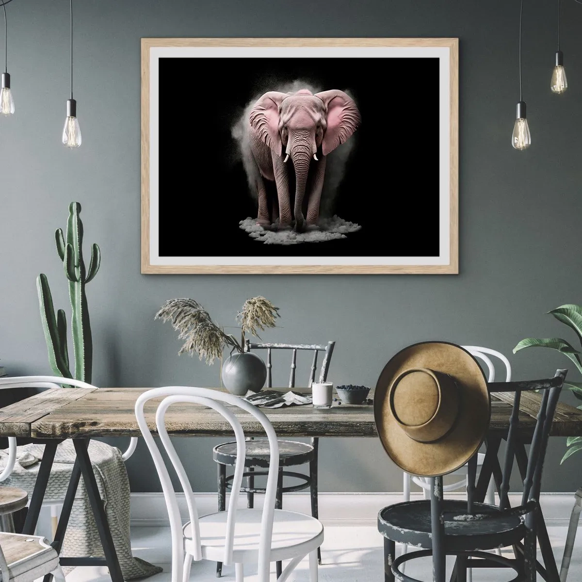 Affiche dans un chêne clair - Poster - Ne pensez pas à un éléphant rose ! - 100x70 cm