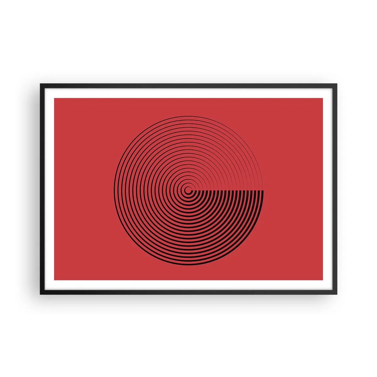 Affiche dans un cadre noir - Poster - Cercles concentriques sur fond rouge - 100x70cm - Mouvement circulaire - Décoration murale moderne pour le salon et la chambre ARTTOR