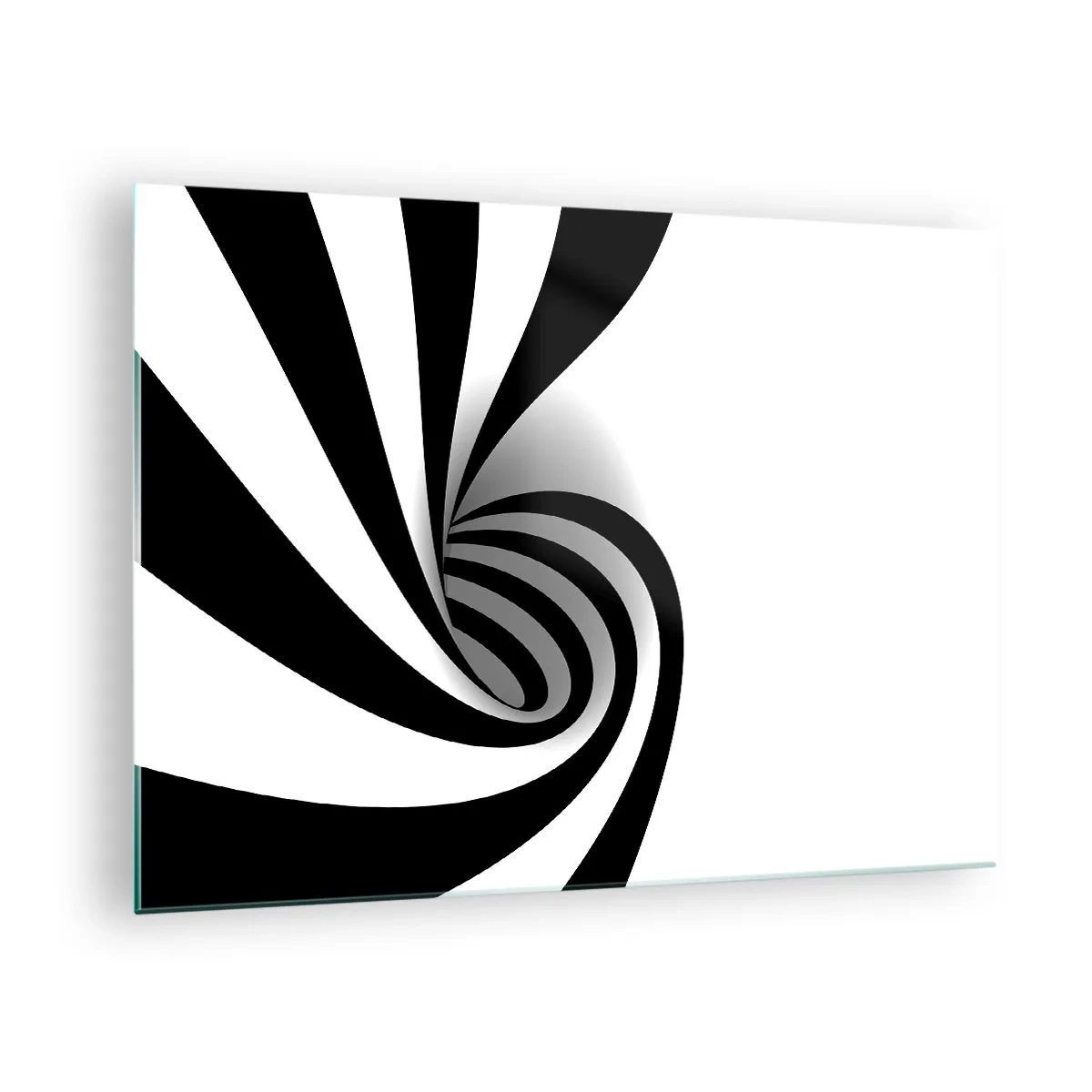 Impression sur verre - Image sur verre - Spirale abstraite en noir et blanc avec une forme dynamique - 70x50cm - Et pourtant ça tourne - Décoration murale moderne pour le salon et la chambre ARTTOR