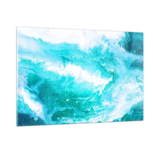 Impression sur verre - Image sur verre - Une composition abstraite représentant des vagues et des tourbillons turquoise. - 120x80cm - Au coeur de l'élément - Décoration murale moderne pour le salon et la chambre ARTTOR