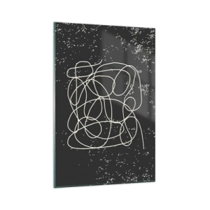 Impression sur verre - Image sur verre - Ligne abstraite sur fond noir avec des détails fins - 80x120cm - Errance des pensées - Décoration murale moderne pour le salon et la chambre ARTTOR