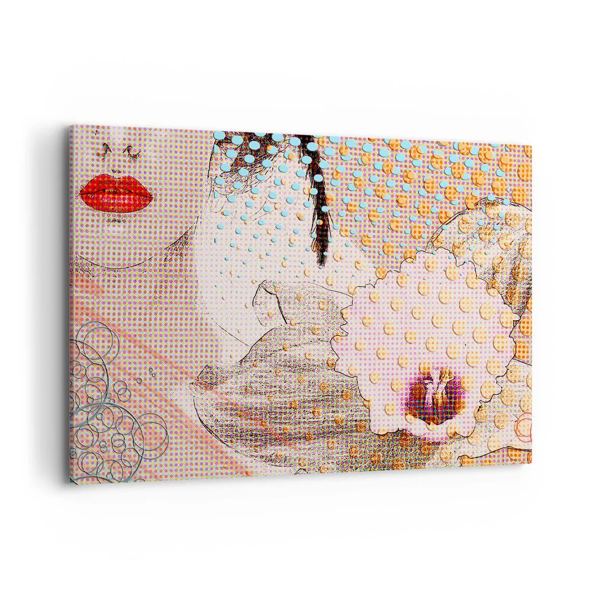 Impression sur toile - Image sur toile - Œuvre d'art abstraite avec un motif de bouche et d'orchidée - 100x70cm - Héroïne de bande dessinée - Décoration murale moderne pour le salon et la chambre ARTTOR