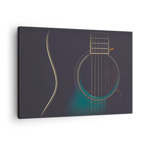 Impression sur toile - Image sur toile - Guitare acoustique dans une lumière sombre et élégante - 70x50cm - Le calme avant la tempête - Décoration murale moderne pour le salon et la chambre ARTTOR
