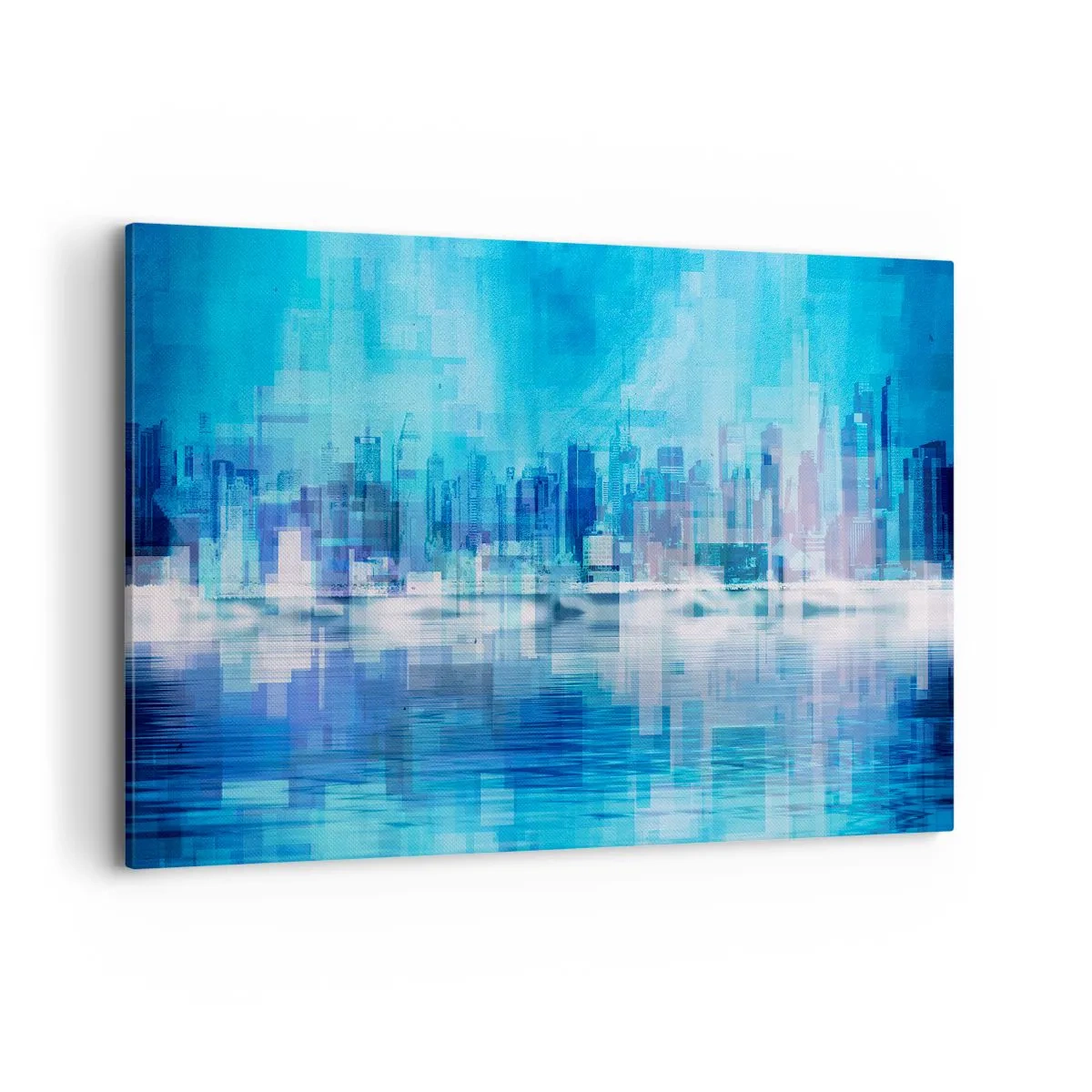 Impression sur toile - Image sur toile - Panorama urbain abstrait dans des tons bleus - 120x80cm - Noyé dans le bleu - Décoration murale moderne pour le salon et la chambre ARTTOR