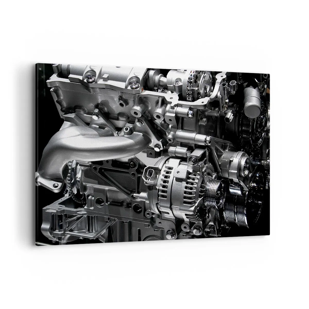 Impression sur toile - Image sur toile - Gros plan de pièces de moteur en métal sur fond noir - 100x70cm - Acier, beau, fort - Décoration murale moderne pour le salon et la chambre ARTTOR