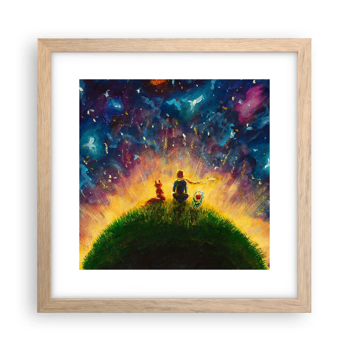 Affiche dans un chêne clair - Poster - Amour et amitié - le monde entier - 30x30 cm