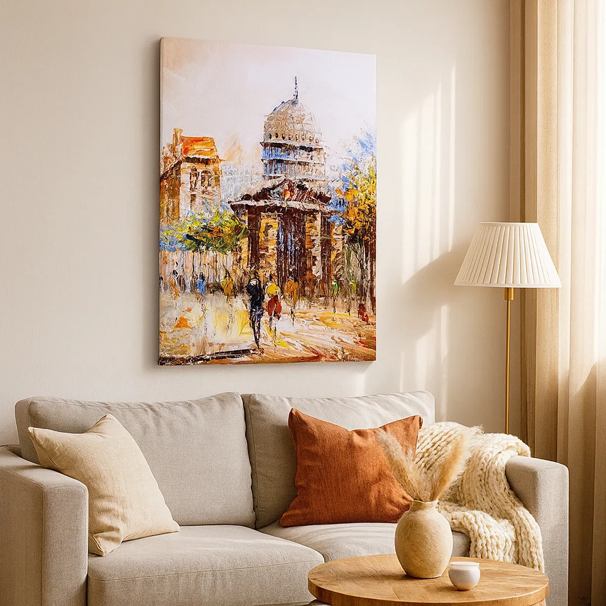 Impression sur toile - Image sur toile - Scène de ville impressionniste avec un bâtiment historique - 50x70cm - Promenade à Paris - Décoration murale moderne pour le salon et la chambre ARTTOR