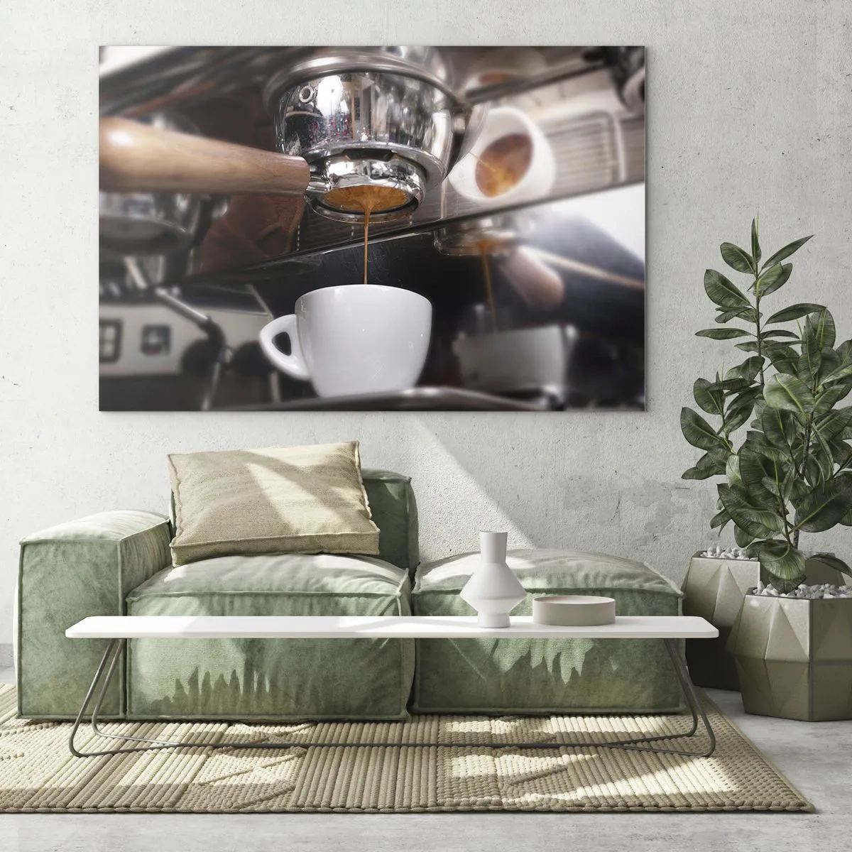 Impression sur verre - Image sur verre - Gros plan d'une tasse de café versée à partir d'une cafetière à pression - 100x70cm - Bon moment de la journée - Décoration murale moderne pour le salon et la chambre ARTTOR