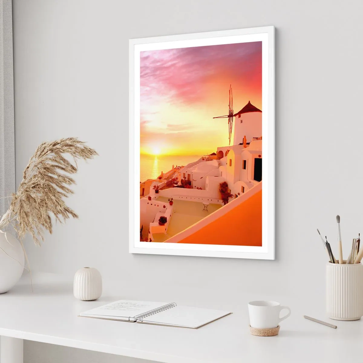 Affiche dans un cadre blanc - Poster - Fondre en blanc et or - 50x70 cm