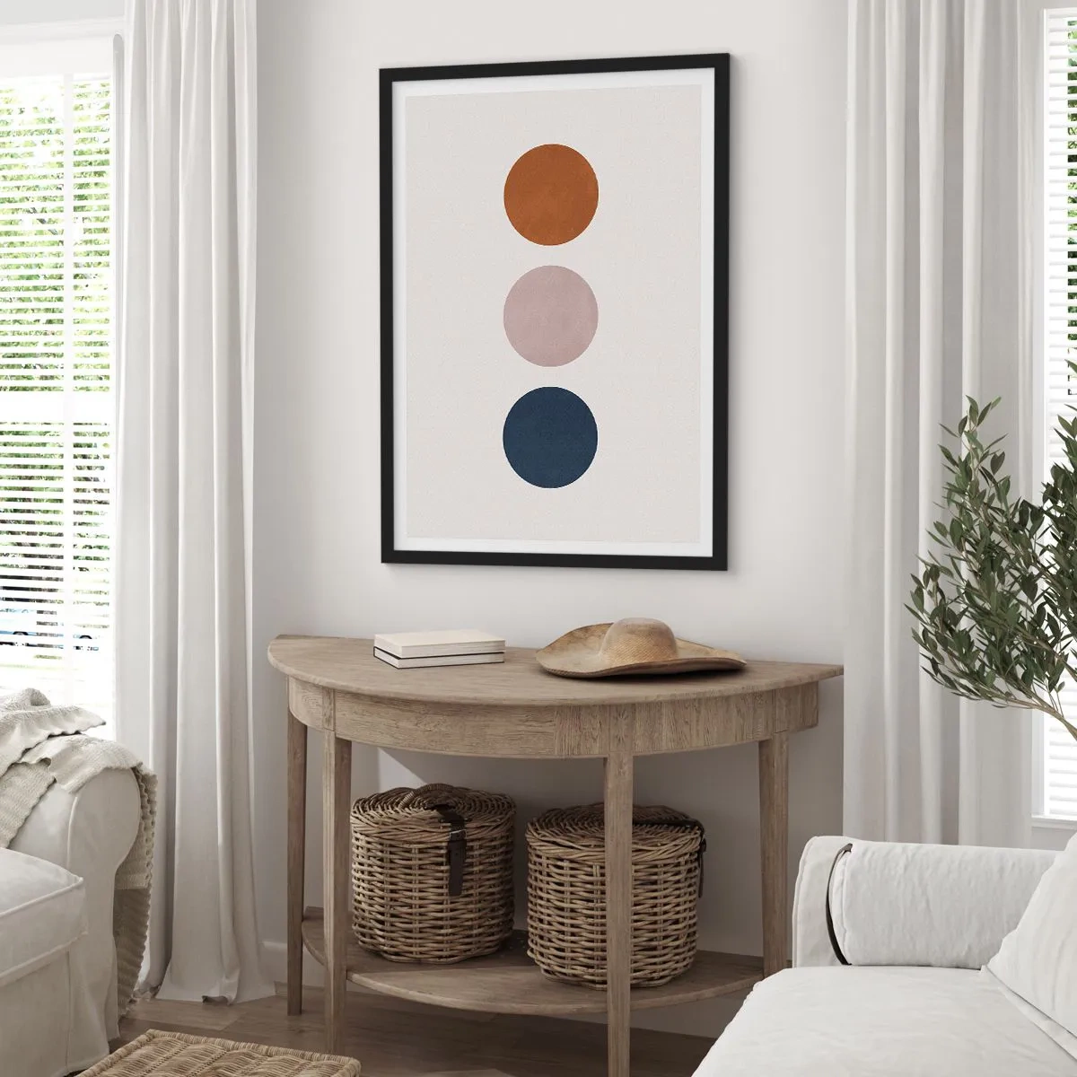 Affiche dans un cadre noir - Poster - Cercles minimalistes aux tons chauds sur fond clair - 50x70cm - Symbole d'excellence - Décoration murale moderne pour le salon et la chambre ARTTOR