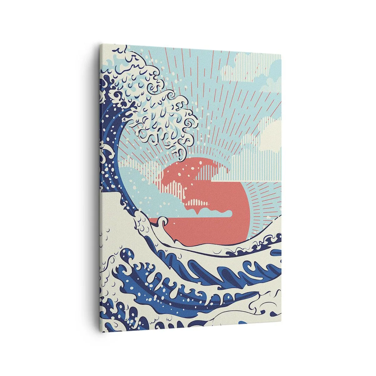 Impression sur toile - Image sur toile - Vagues de l'océan et coucher de soleil à la japonaise - 50x70cm - D'une inspiration japonnaise - Décoration murale moderne pour le salon et la chambre ARTTOR