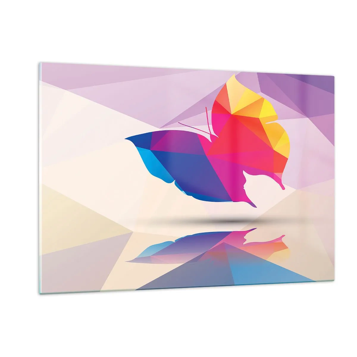 Impression sur verre - Image sur verre - Papillon géométrique dans une abstraction colorée et lumineuse - 120x80cm - Papillon arc-en-ciel - Décoration murale moderne pour le salon et la chambre ARTTOR