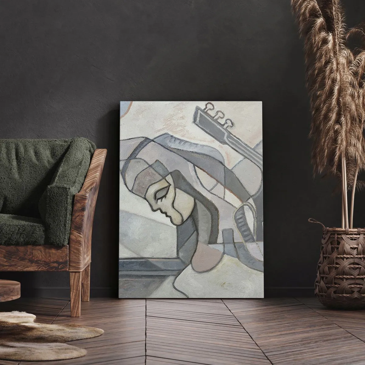 Impression sur toile - Image sur toile - Une figure abstraite avec une guitare aux couleurs pastel. - 80x120cm - Au pouvoir de la musique - Décoration murale moderne pour le salon et la chambre ARTTOR