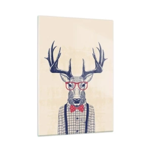 Impression sur verre - Image sur verre - Illustration d'un cerf portant des lunettes et un nœud papillon - 50x70cm - Une extravagance amusante - Décoration murale moderne pour le salon et la chambre ARTTOR