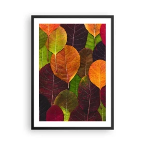 Affiche dans un cadre noir - Poster - Feuilles colorées dans des tons de vert, d'orange et de rouge disposées en mosaïque - 50x70cm - Mozaique printannière - Décoration murale moderne pour le salon et la chambre ARTTOR
