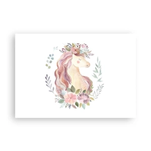 Affiche - Poster - Une licorne aux couleurs pastel entourée de fleurs - 100x70cm - Invitation au monde des contes de fées - Décoration murale moderne pour le salon et la chambre ARTTOR