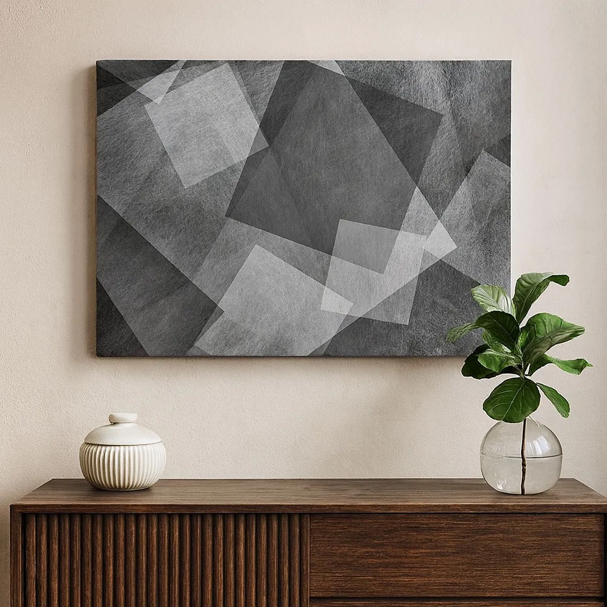 Impression sur toile - Image sur toile - Abstraction en noir et blanc avec des formes géométriques - 70x50cm - Le symbole éternel de durabilité et d'ordre - Décoration murale moderne pour le salon et la chambre ARTTOR