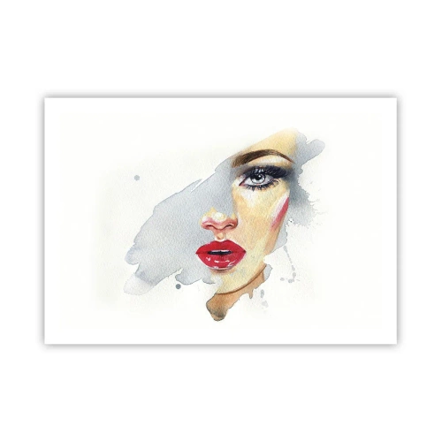 Affiche - Poster - Portrait à l'aquarelle d'une femme au regard intense. - 100x70cm - Reflet dans une goutte d'eau - Décoration murale moderne pour le salon et la chambre ARTTOR