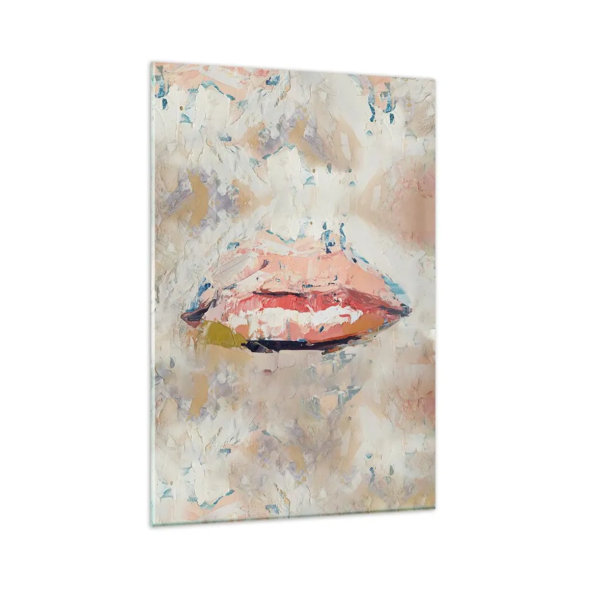 Impression sur verre - Image sur verre - Une composition abstraite représentant les lèvres d'une femme aux couleurs pastel. - 80x120cm - Éveil la pensée - Décoration murale moderne pour le salon et la chambre ARTTOR